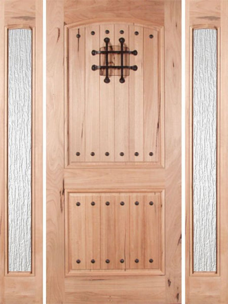 WDMA 54x80 Door (4ft6in by 6ft8in) Exterior Walnut Rustica Single Door/2side Rain Glass with Speakeasy 1