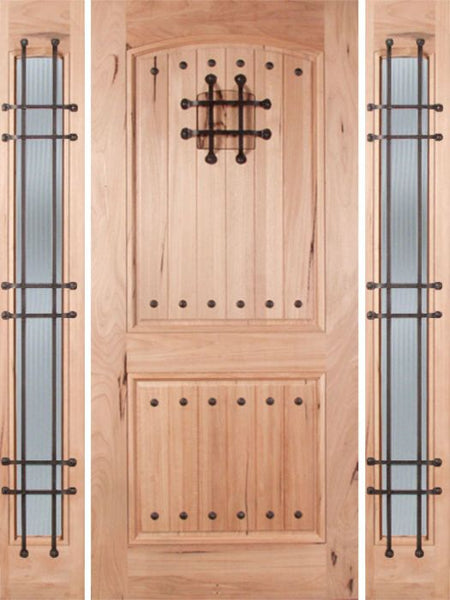 WDMA 54x80 Door (4ft6in by 6ft8in) Exterior Walnut Rustica Single Door/2side Reed Glass and Cage with Speakeasy 1