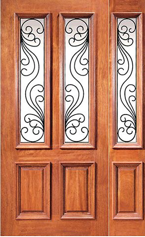 WDMA 54x80 Door (4ft6in by 6ft8in) Exterior Mahogany Insulated Twin Lite Entry One Door with Sidelight Ironwork 1