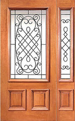 WDMA 54x80 Door (4ft6in by 6ft8in) Exterior Mahogany 3/4 Lite Home One Sidelight Door with Ironwork 1