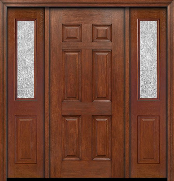 WDMA 54x80 Door (4ft6in by 6ft8in) Exterior Mahogany Six Panel Single Entry Door Sidelights 1/2 Lite Rain Glass 1