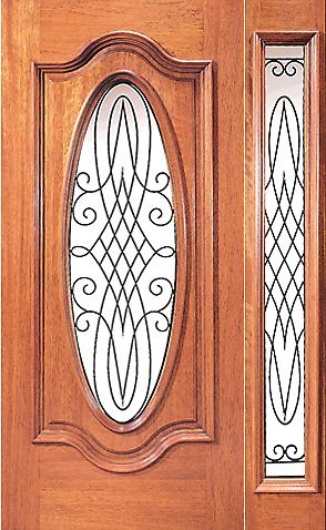 WDMA 54x80 Door (4ft6in by 6ft8in) Exterior Mahogany Oval Front One Sidelight Door Decorative Ironwork 1