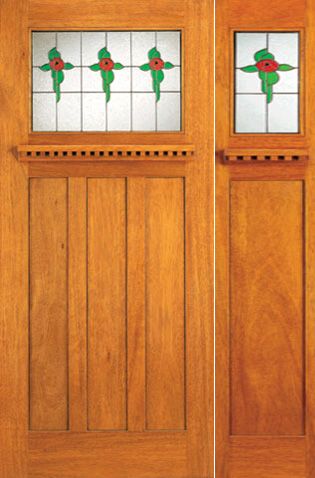 WDMA 54x80 Door (4ft6in by 6ft8in) Exterior Mahogany Stained Glass Mission Style Door and Sidelight 1