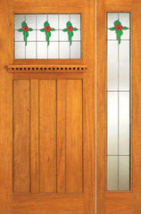 WDMA 54x80 Door (4ft6in by 6ft8in) Exterior Mahogany Stained Glass Craftsman Style Door and Full Sidelight 1