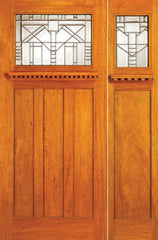 WDMA 54x80 Door (4ft6in by 6ft8in) Exterior Mahogany Craftsman Style Door and Sidelight Leaded Glass 1