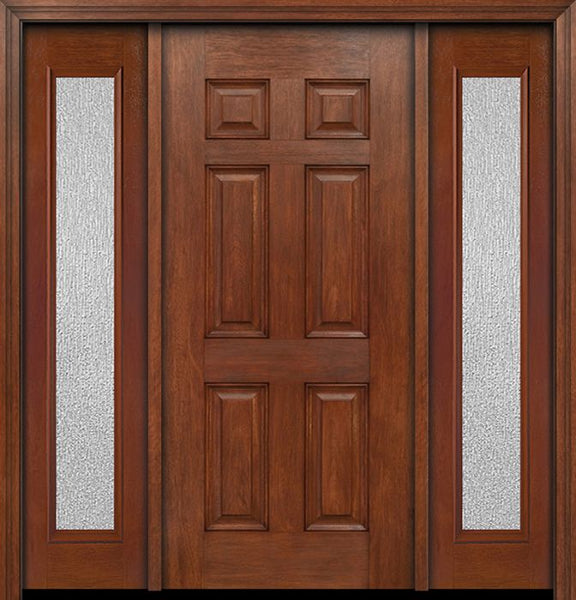 WDMA 54x80 Door (4ft6in by 6ft8in) Exterior Mahogany Six Panel Single Entry Door Sidelights Full Lite Rain Glass 1