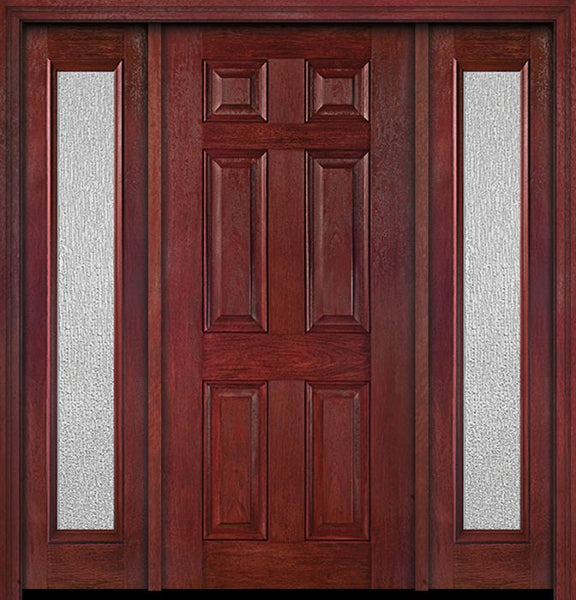 WDMA 54x80 Door (4ft6in by 6ft8in) Exterior Cherry Six Panel Single Entry Door Sidelights Full Lite Rain Glass 1