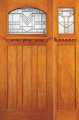 WDMA 54x80 Door (4ft6in by 6ft8in) Exterior Mahogany Mission Style Door and Sidelight Leaded Glass 1