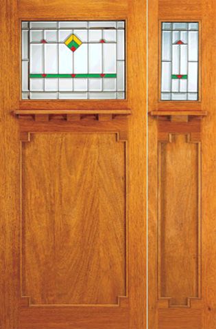 WDMA 54x80 Door (4ft6in by 6ft8in) Exterior Mahogany Doors and Sidelight Frank Lloyd Wright Glass Design 1