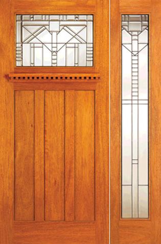 WDMA 54x80 Door (4ft6in by 6ft8in) Exterior Mahogany Mission Style Door and Full lite Sidelight 1