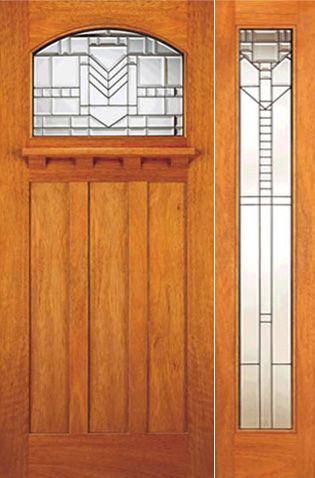 WDMA 54x80 Door (4ft6in by 6ft8in) Exterior Mahogany Craftsman Style Door and Full lite Sidelight 1