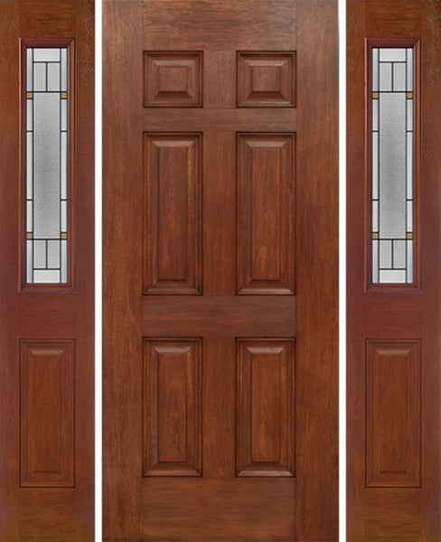 WDMA 54x80 Door (4ft6in by 6ft8in) Exterior Mahogany Six Panel Single Entry Door Sidelights 1/2 Lite w/ TP Glass 1