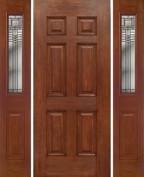 WDMA 54x80 Door (4ft6in by 6ft8in) Exterior Mahogany Six Panel Single Entry Door Sidelights 1/2 Lite w/ KP Glass 1