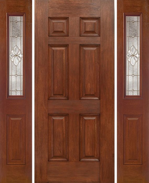 WDMA 54x80 Door (4ft6in by 6ft8in) Exterior Mahogany Six Panel Single Entry Door Sidelights 1/2 Lite w/ HM Glass 1