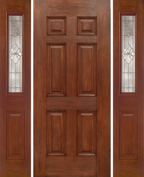 WDMA 54x80 Door (4ft6in by 6ft8in) Exterior Mahogany Six Panel Single Entry Door Sidelights 1/2 Lite w/ HM Glass 1