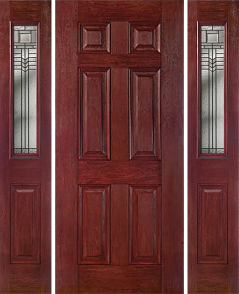 WDMA 54x80 Door (4ft6in by 6ft8in) Exterior Cherry Six Panel Single Entry Door Sidelights 1/2 Lite KP Glass 1