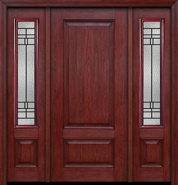WDMA 54x80 Door (4ft6in by 6ft8in) Exterior Cherry Two Panel Single Entry Door Sidelights Pembrook Glass 1