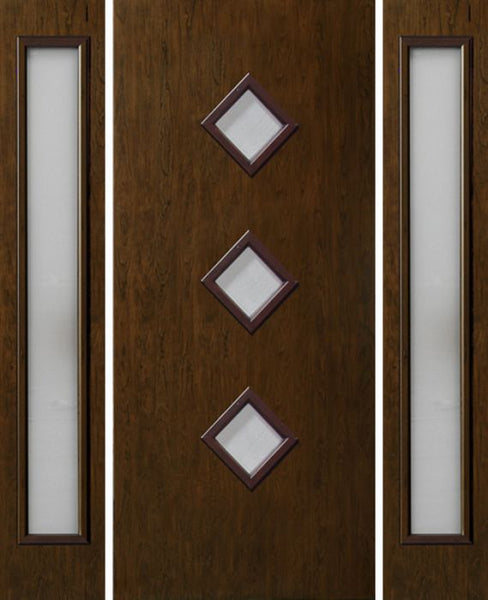 WDMA 54x80 Door (4ft6in by 6ft8in) Exterior Cherry Contemporary Three Center Lite Single Entry Door Sidelights 1