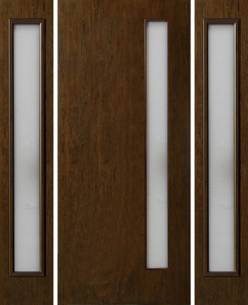 WDMA 54x80 Door (4ft6in by 6ft8in) Exterior Cherry Contemporary One Vertical Lite Single Entry Door Sidelights 1
