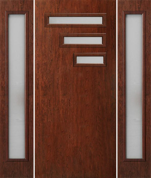WDMA 54x80 Door (4ft6in by 6ft8in) Exterior Cherry Contemporary Modern 3 Lite Single Entry Door Sidelights FC522 1