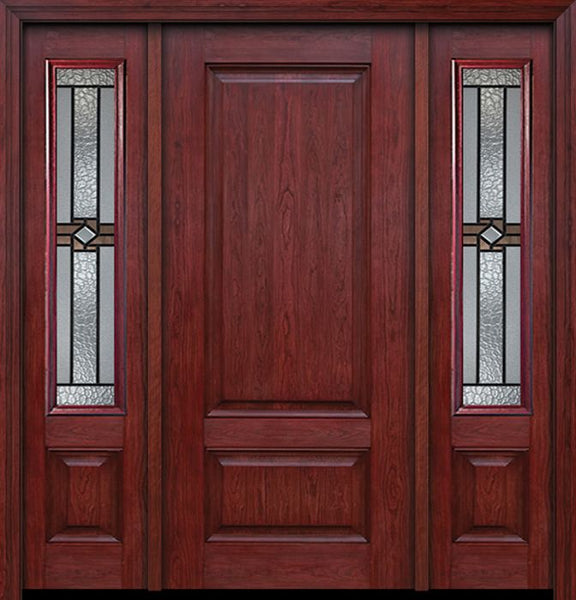 WDMA 54x80 Door (4ft6in by 6ft8in) Exterior Cherry Two Panel Single Entry Door Sidelights Mission Ridge Glass 1