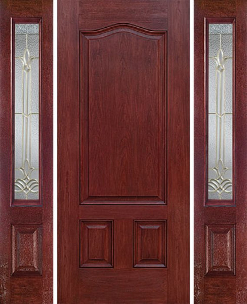 WDMA 54x80 Door (4ft6in by 6ft8in) Exterior Cherry Three Panel Single Entry Door Sidelights BT Glass 1