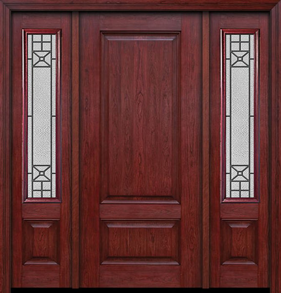 WDMA 54x80 Door (4ft6in by 6ft8in) Exterior Cherry Two Panel Single Entry Door Sidelights Courtyard Glass 1