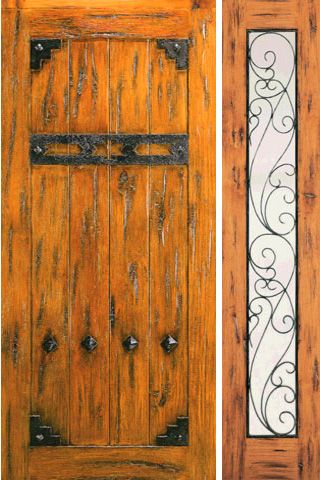 WDMA 54x80 Door (4ft6in by 6ft8in) Exterior Knotty Alder Door with One Sidelight Prehung Clavos 1