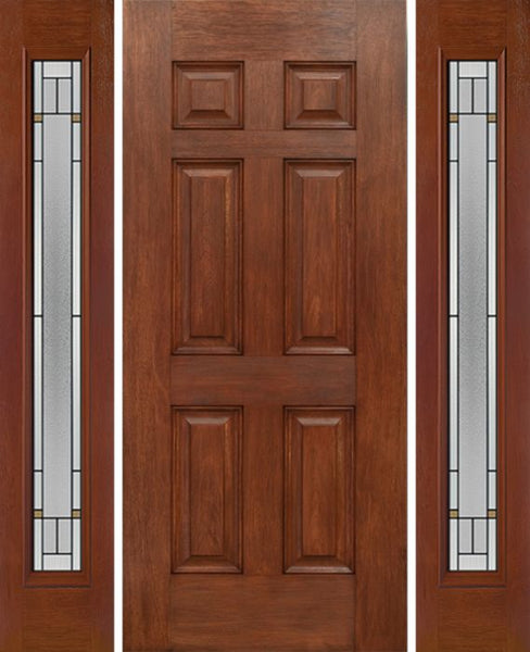 WDMA 54x80 Door (4ft6in by 6ft8in) Exterior Mahogany Six Panel Single Entry Door Sidelights Full Lite TP Glass 1
