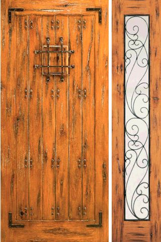 WDMA 54x80 Door (4ft6in by 6ft8in) Exterior Knotty Alder Front Prehung Door with One Sidelight with Speakeasy 1