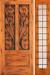 WDMA 54x80 Door (4ft6in by 6ft8in) Exterior Knotty Alder Door with One Sidelight 3-Panel 1