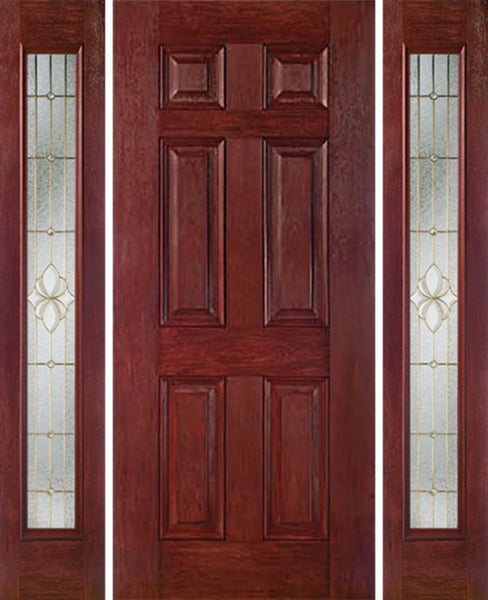 WDMA 54x80 Door (4ft6in by 6ft8in) Exterior Cherry Six Panel Single Entry Door Sidelights Full Lite HM Glass 1