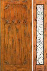 WDMA 54x80 Door (4ft6in by 6ft8in) Exterior Knotty Alder Prehung Door with One Sidelight Carved 1