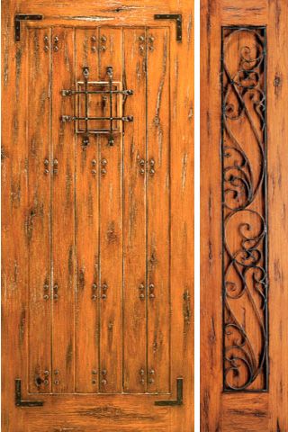 WDMA 54x80 Door (4ft6in by 6ft8in) Exterior Knotty Alder Prehung Door with One Sidelight Speakeasy 1