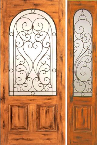 WDMA 54x80 Door (4ft6in by 6ft8in) Exterior Knotty Alder Entry Door with One Sidelight Radius Lite 1