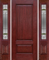 WDMA 54x80 Door (4ft6in by 6ft8in) Exterior Cherry Two Panel Single Entry Door Sidelights GR Glass 1