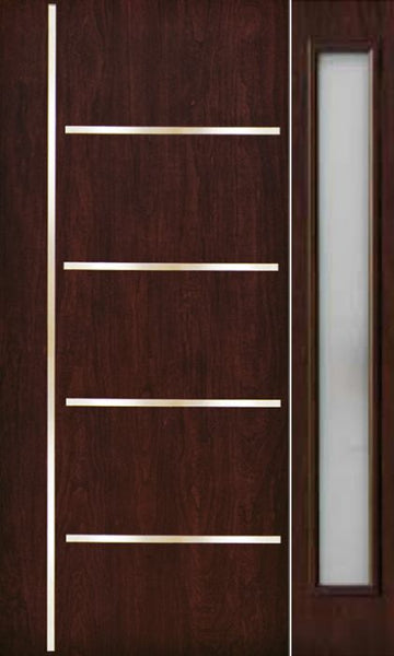 WDMA 54x80 Door (4ft6in by 6ft8in) Exterior Cherry Contemporary Stainless Steel Bars Single Fiberglass Entry Door Sidelight FC676SS 1