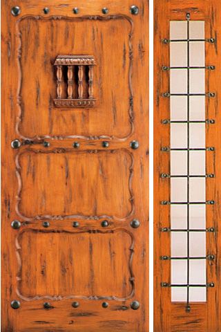 WDMA 54x80 Door (4ft6in by 6ft8in) Exterior Knotty Alder Door with One Sidelight Entry Alder 3-Panel Speakeasy 1