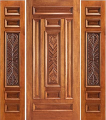 WDMA 54x80 Door (4ft6in by 6ft8in) Exterior Mahogany Prehung External Carved 7 Panel Two Sidelights Door 1