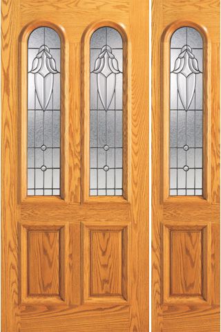 WDMA 54x80 Door (4ft6in by 6ft8in) Exterior Mahogany Twin Lite Arch Lite Entry 1 Sidelight Glass Door 1