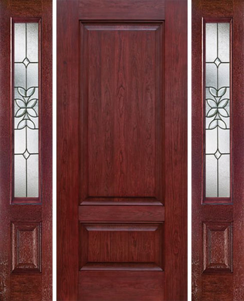 WDMA 54x80 Door (4ft6in by 6ft8in) Exterior Cherry Two Panel Single Entry Door Sidelights CD Glass 1