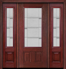 WDMA 54x80 Door (4ft6in by 6ft8in) Exterior Cherry 3/4 Lite Two Panel Single Entry Door Sidelights Crosswalk Glass 1