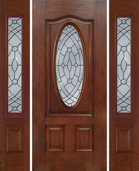 WDMA 54x80 Door (4ft6in by 6ft8in) Exterior Mahogany Oval Three Panel Single Entry Door Sidelights EE Glass 1