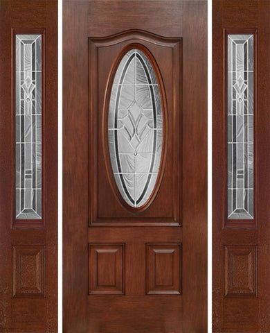 WDMA 54x80 Door (4ft6in by 6ft8in) Exterior Mahogany Oval Three Panel Single Entry Door Sidelights RA Glass 1