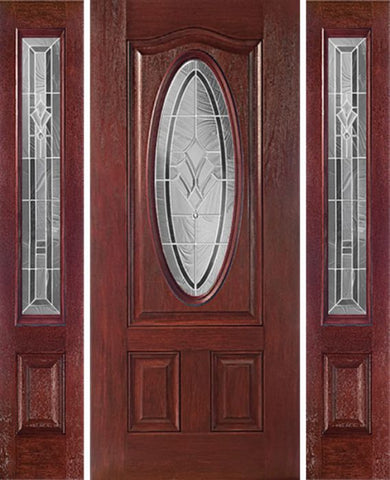 WDMA 54x80 Door (4ft6in by 6ft8in) Exterior Cherry Oval Three Panel Single Entry Door Sidelights RA Glass 1