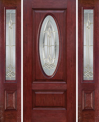 WDMA 54x80 Door (4ft6in by 6ft8in) Exterior Cherry Oval Two Panel Single Entry Door Sidelights BT Glass 1