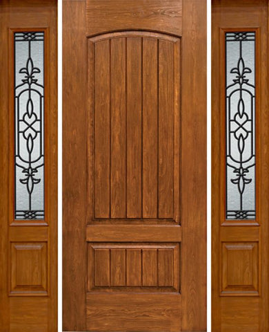WDMA 54x80 Door (4ft6in by 6ft8in) Exterior Cherry Plank Two Panel Single Entry Door Sidelights 3/4 Lite w/ JA Glass 1