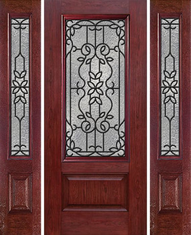WDMA 54x80 Door (4ft6in by 6ft8in) Exterior Cherry 3/4 Lite 1 Panel Single Entry Door Sidelights MD Glass 1