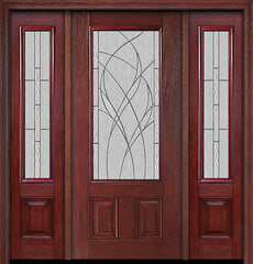 WDMA 54x80 Door (4ft6in by 6ft8in) Exterior Cherry 3/4 Lite Two Panel Single Entry Door Sidelights Waterside Glass 1