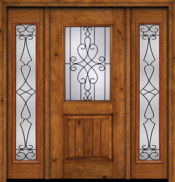 WDMA 54x80 Door (4ft6in by 6ft8in) Exterior Cherry Alder Rustic V-Grooved Panel 1/2 Lite Single Entry Door Sidelights Full Lite Wyngate Glass 1